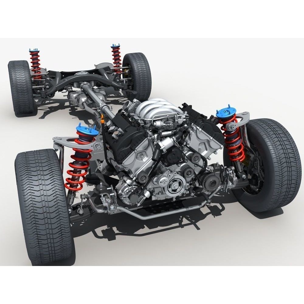 Car Chassis 3D Model – High Poly Vehicle Part with Engine, FBX - View 10