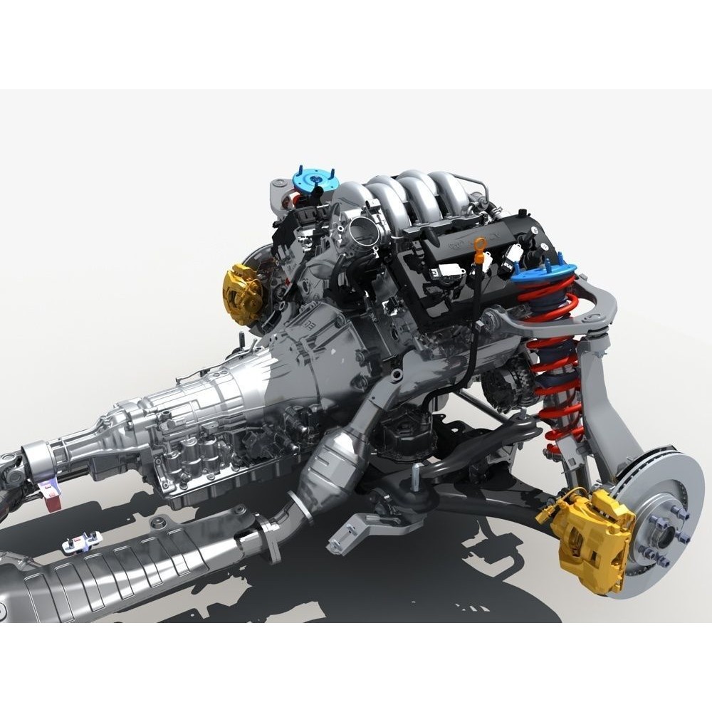 Car Chassis 3D Model – High Poly Vehicle Part with Engine, FBX - View 18