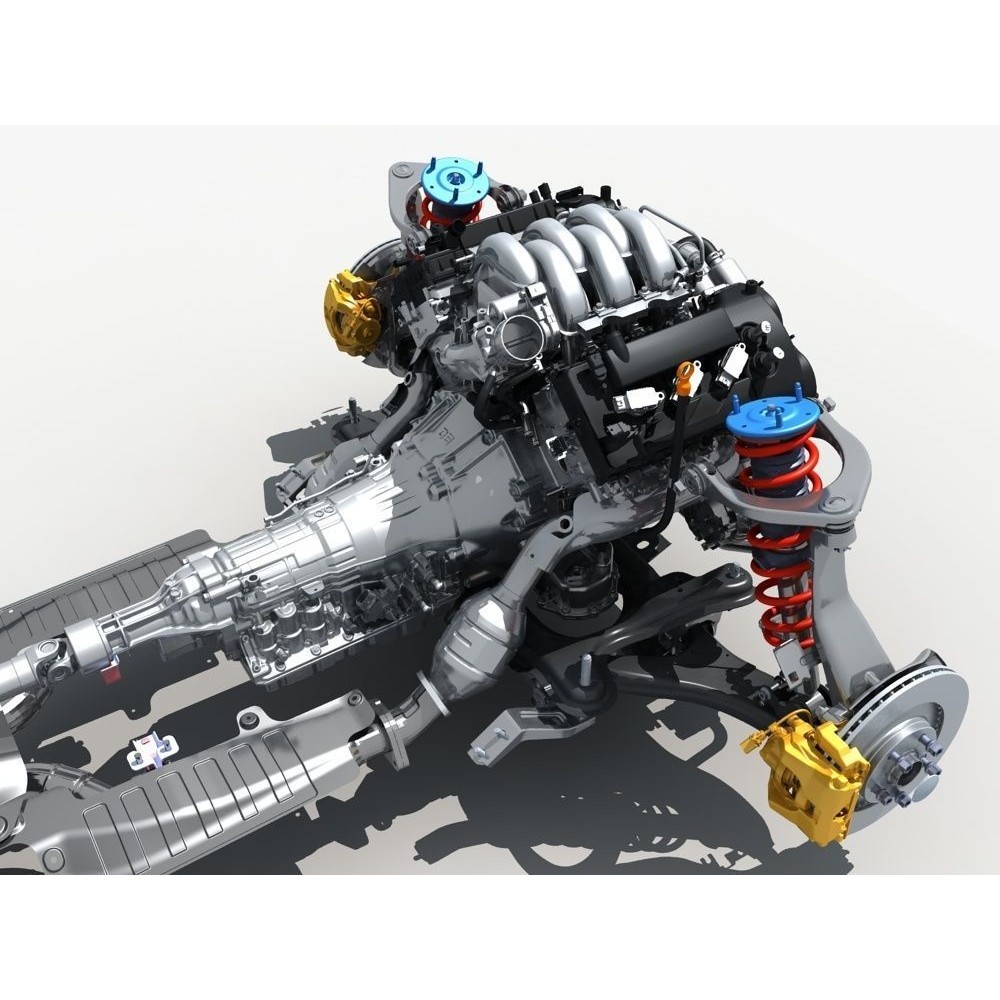 Car Chassis 3D Model – High Poly Vehicle Part with Engine, FBX - View 19