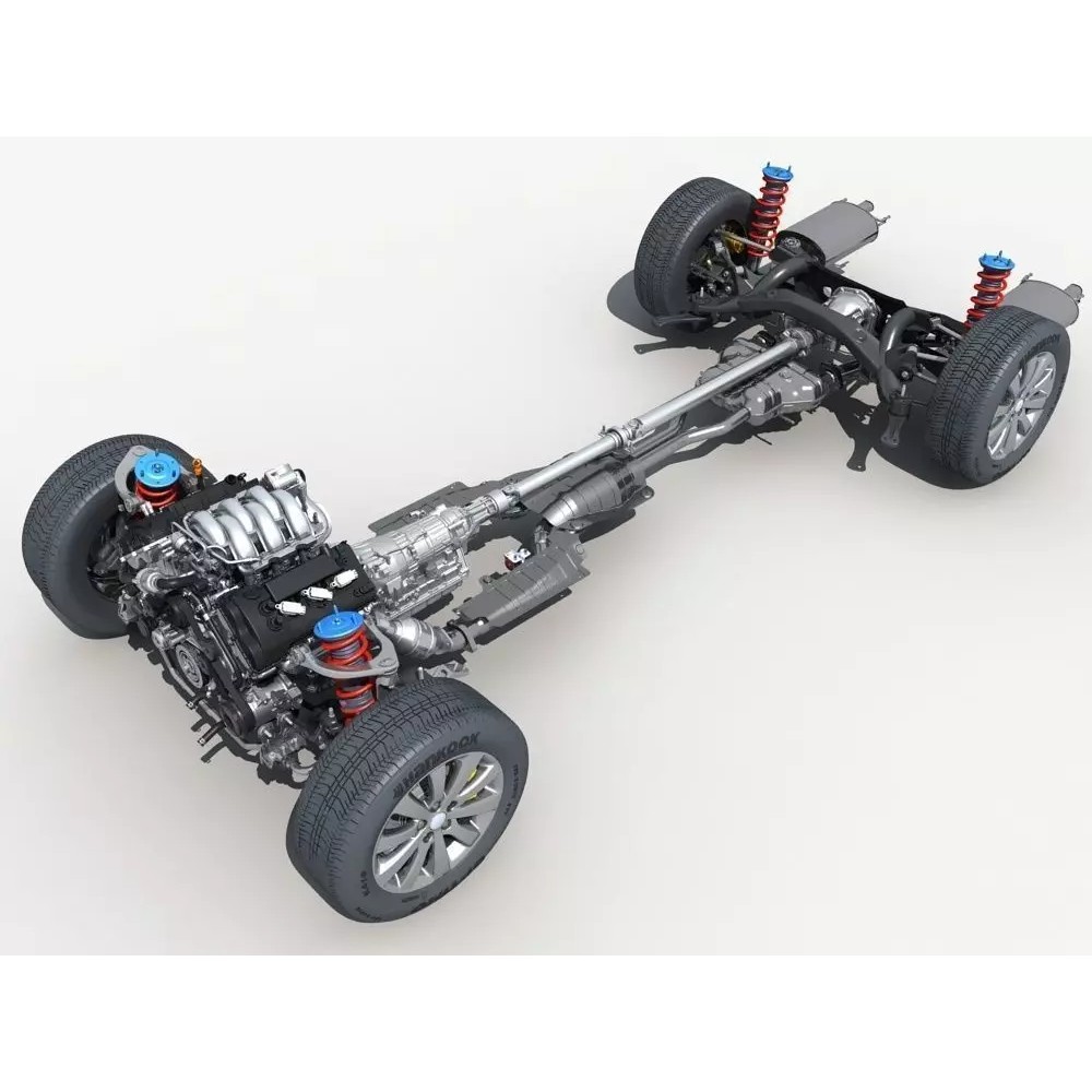 Car Chassis 3D Model – High Poly Vehicle Part with Engine, FBX - View 2