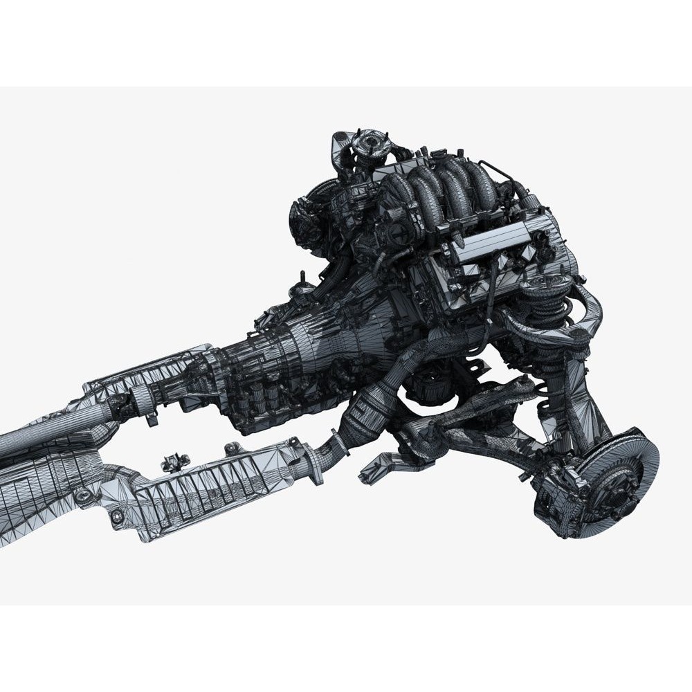 Car Chassis 3D Model – High Poly Vehicle Part with Engine, FBX - View 21
