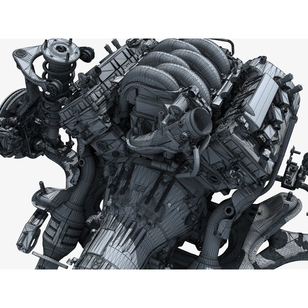 Car Chassis 3D Model – High Poly Vehicle Part with Engine, FBX - View 22