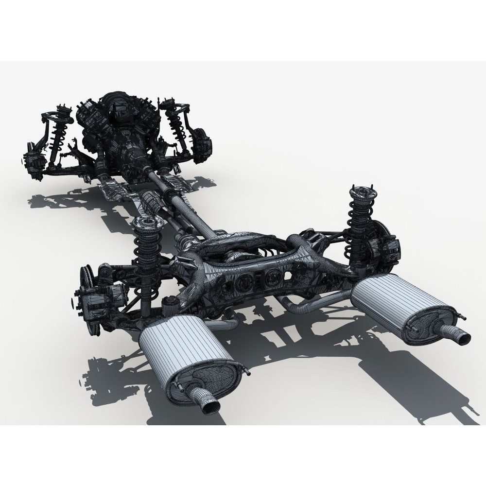Car Chassis 3D Model – High Poly Vehicle Part with Engine, FBX - View 23