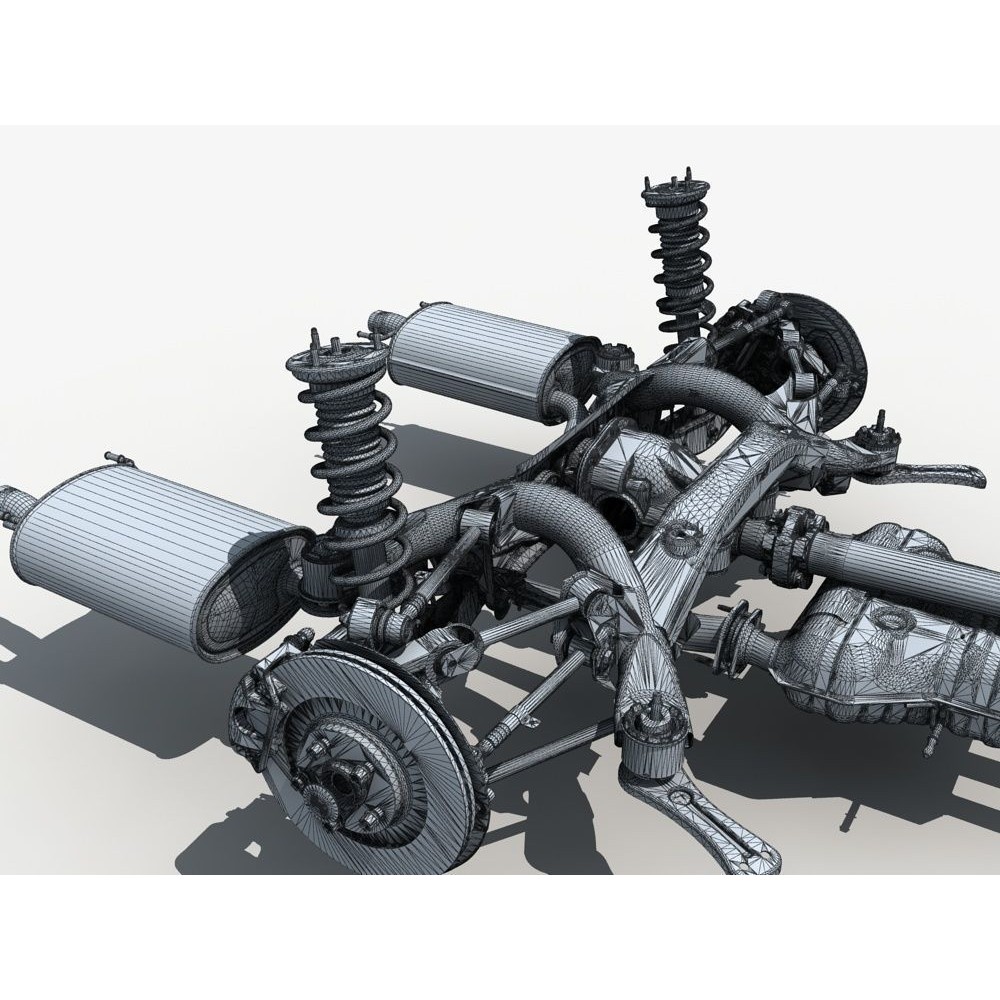 Car Chassis 3D Model – High Poly Vehicle Part with Engine, FBX - View 24