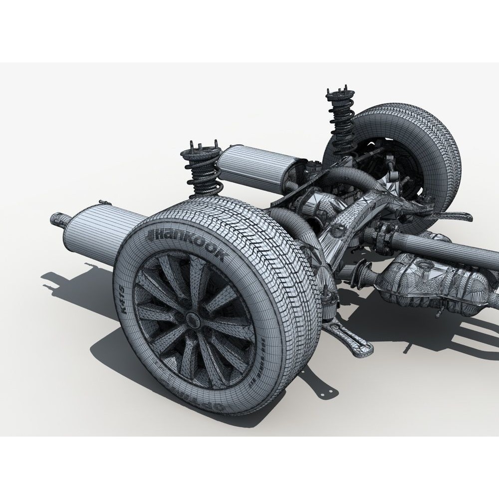 Car Chassis 3D Model – High Poly Vehicle Part with Engine, FBX - View 25