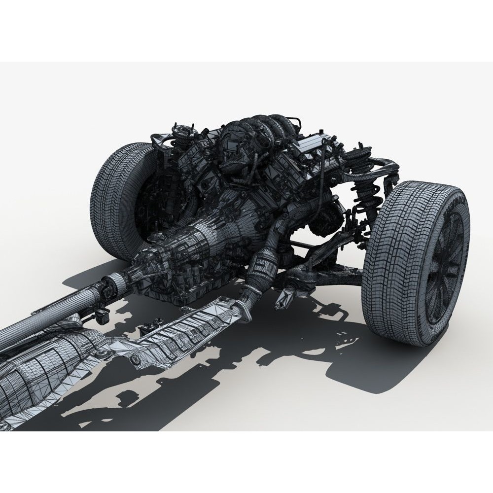 Car Chassis 3D Model – High Poly Vehicle Part with Engine, FBX - View 26