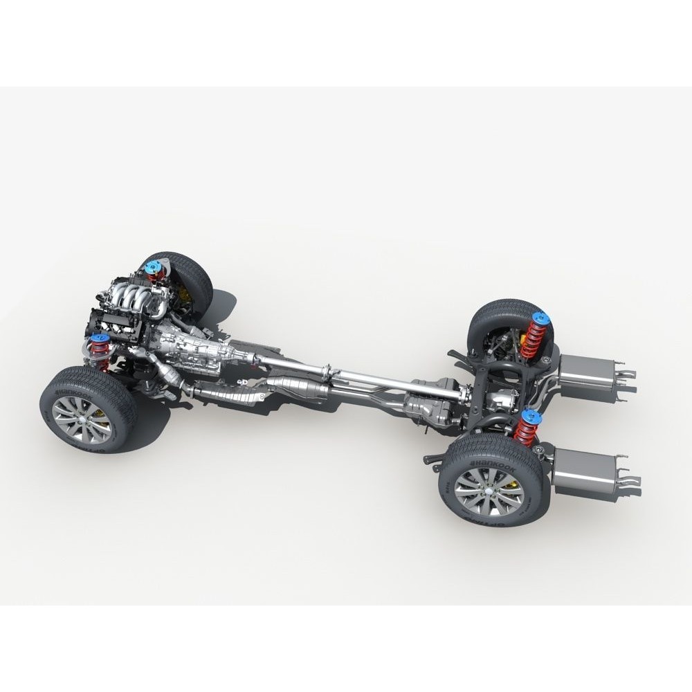 Car Chassis 3D Model – High Poly Vehicle Part with Engine, FBX - View 3