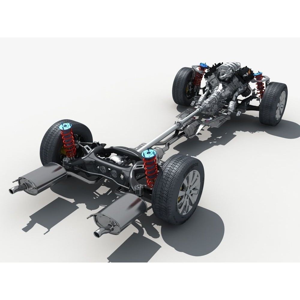 Car Chassis 3D Model – High Poly Vehicle Part with Engine, FBX - View 4