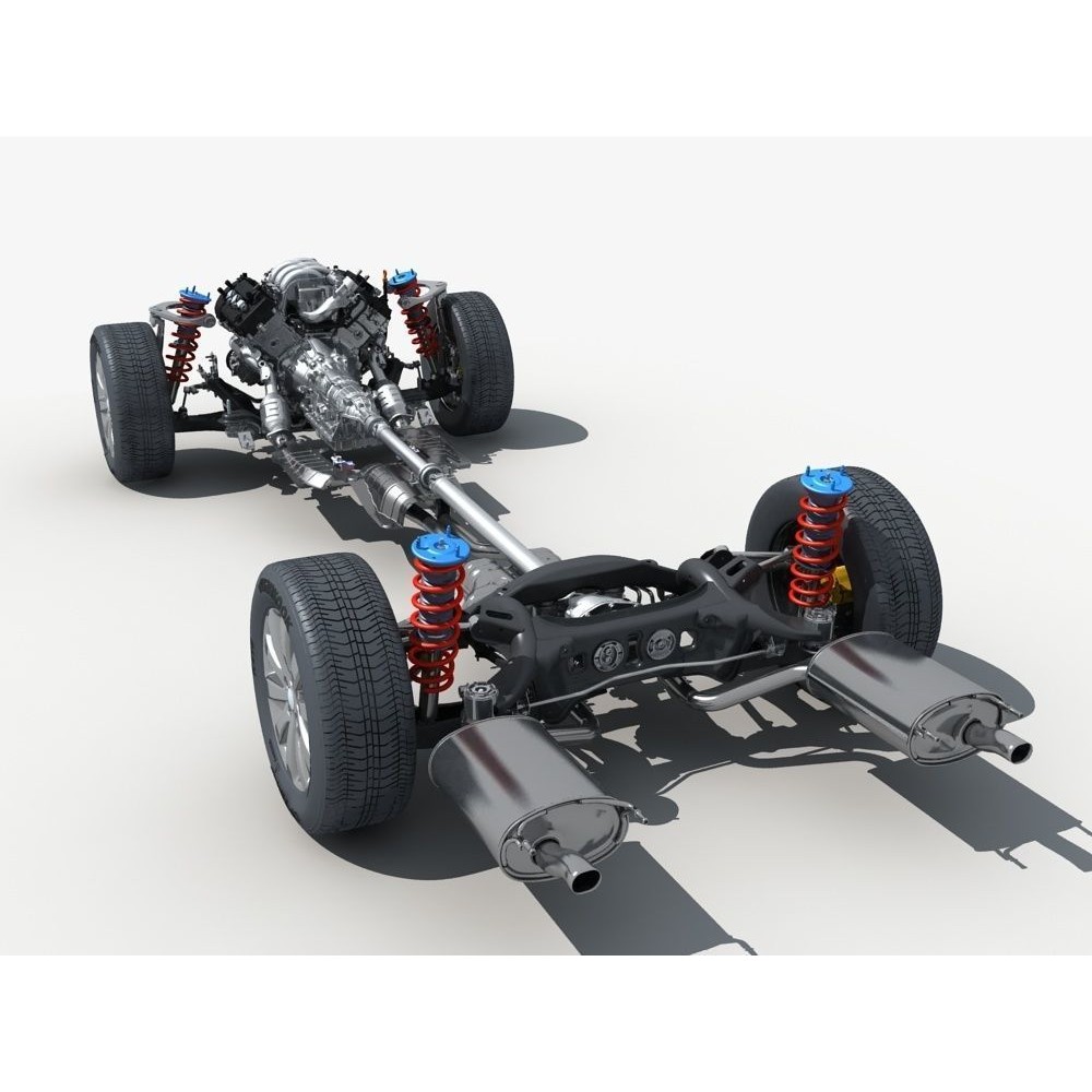 Car Chassis 3D Model – High Poly Vehicle Part with Engine, FBX - View 5