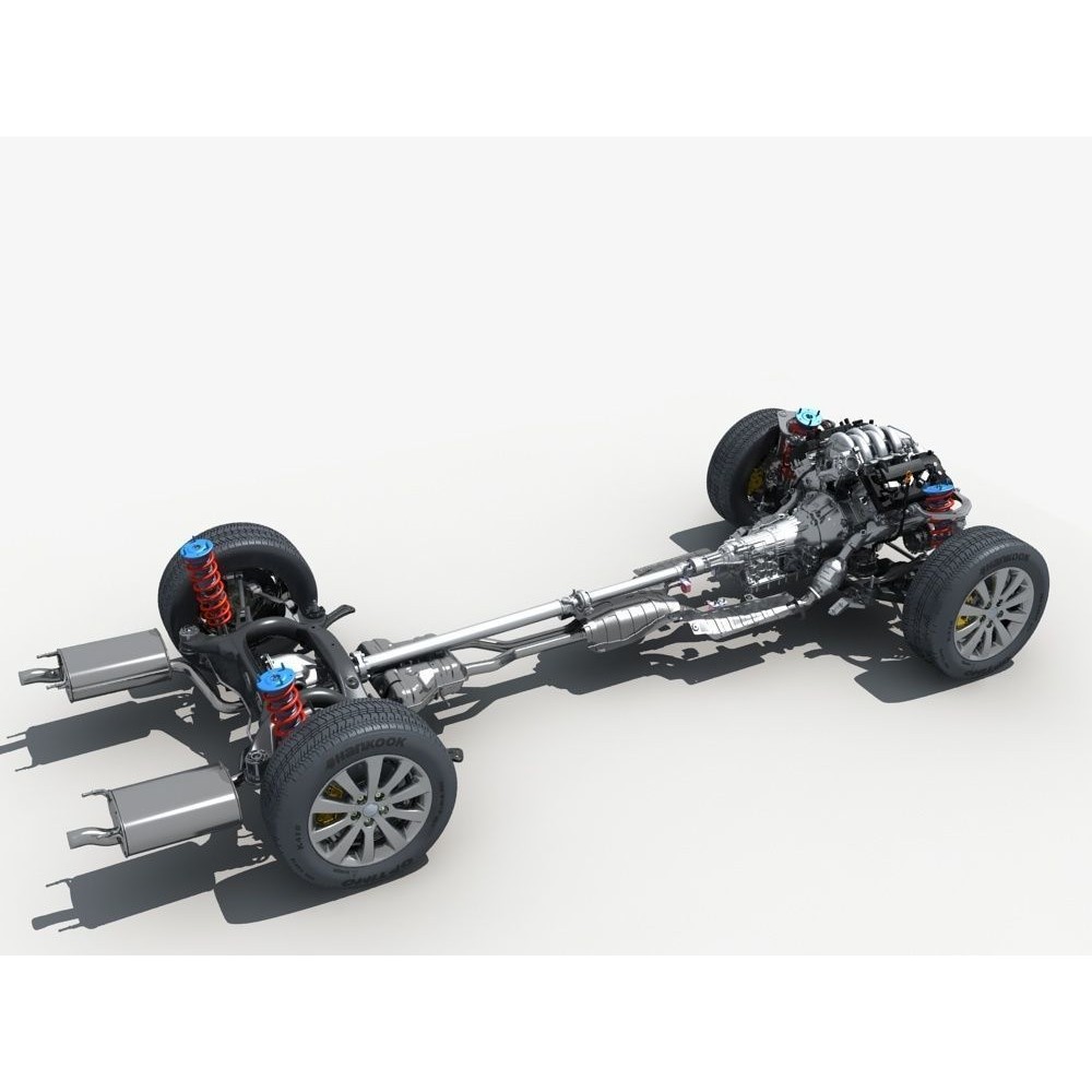 Car Chassis 3D Model – High Poly Vehicle Part with Engine, FBX - View 7
