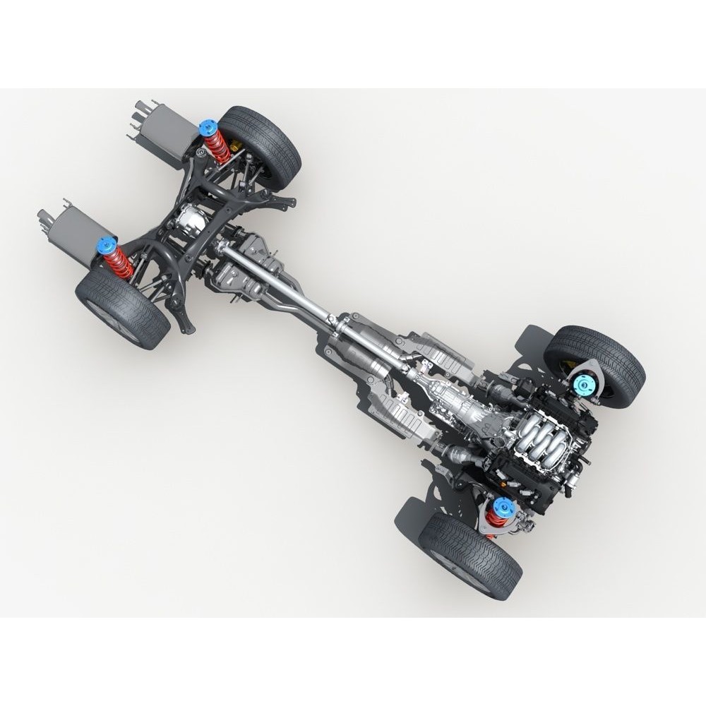 Car Chassis 3D Model – High Poly Vehicle Part with Engine, FBX - View 8