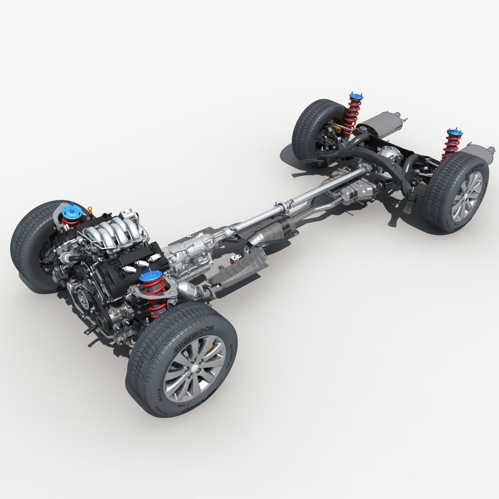 Car Chassis 3D Model – High Poly Vehicle Part with Engine, FBX - View 9