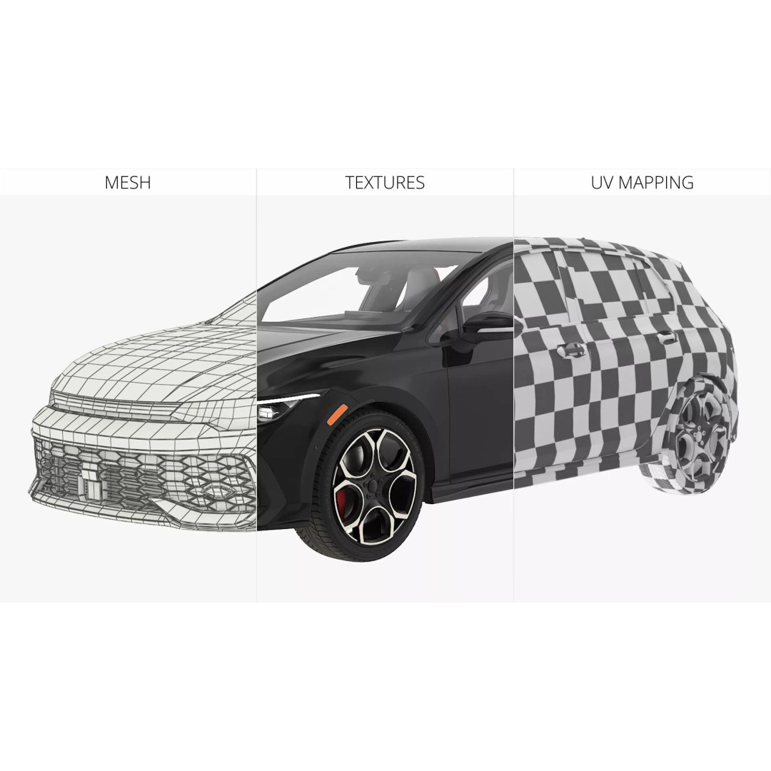 Compact Turbo Hatchback Car 3D Model – Rigged PBR Vehicle for Animation - View 15