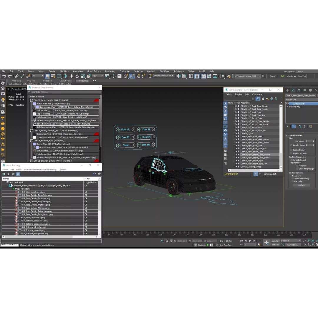 Compact Turbo Hatchback Car 3D Model – Rigged PBR Vehicle for Animation - View 22