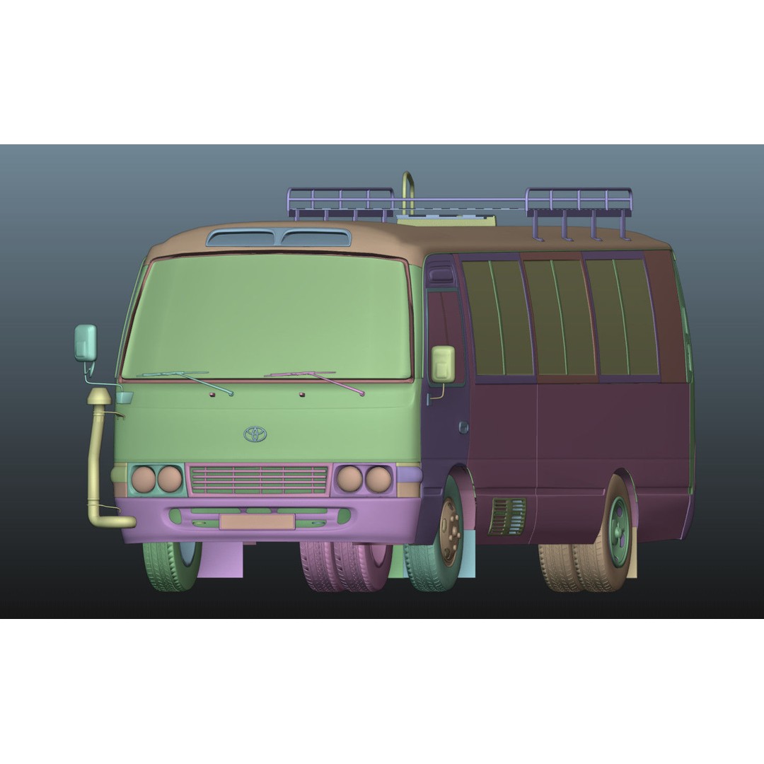 Toyota Coaster 3D Model – Low Poly Microbus Asset, FBX & Blender