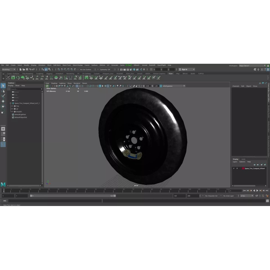 Spare Tire Compact Wheel 3D Model – High Quality PBR Vehicle Part, FBX