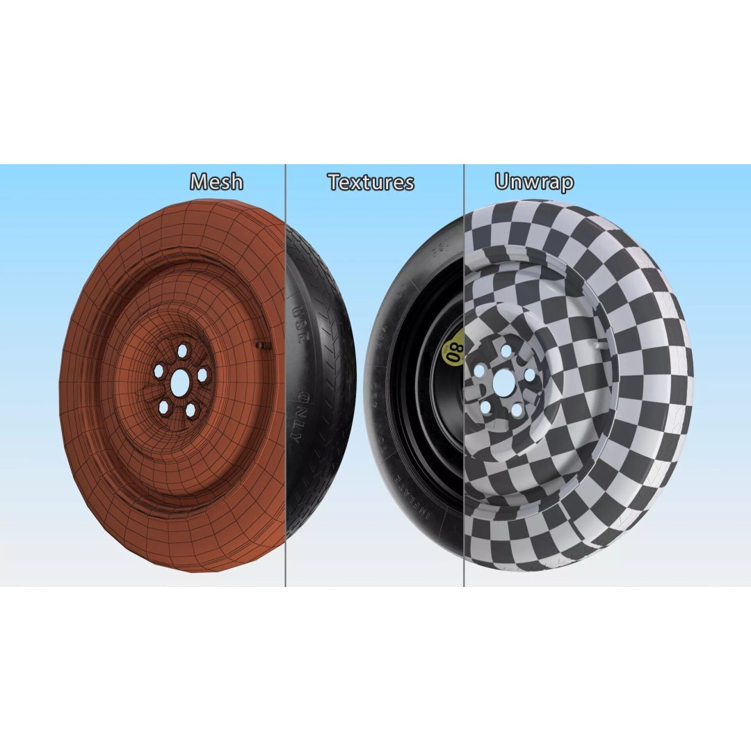 Spare Tire Compact Wheel 3D Model – High Quality PBR Vehicle Part, FBX - View 10