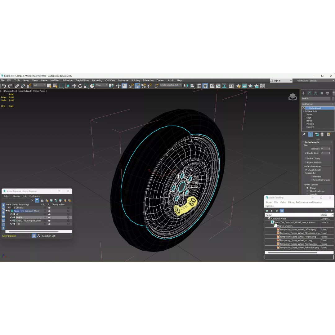 Spare Tire Compact Wheel 3D Model – High Quality PBR Vehicle Part, FBX - View 14