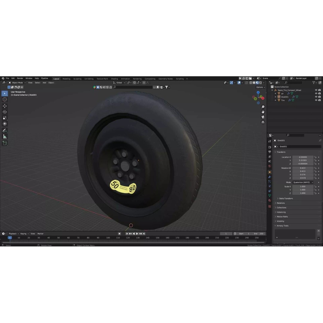 Spare Tire Compact Wheel 3D Model – High Quality PBR Vehicle Part, FBX - View 17
