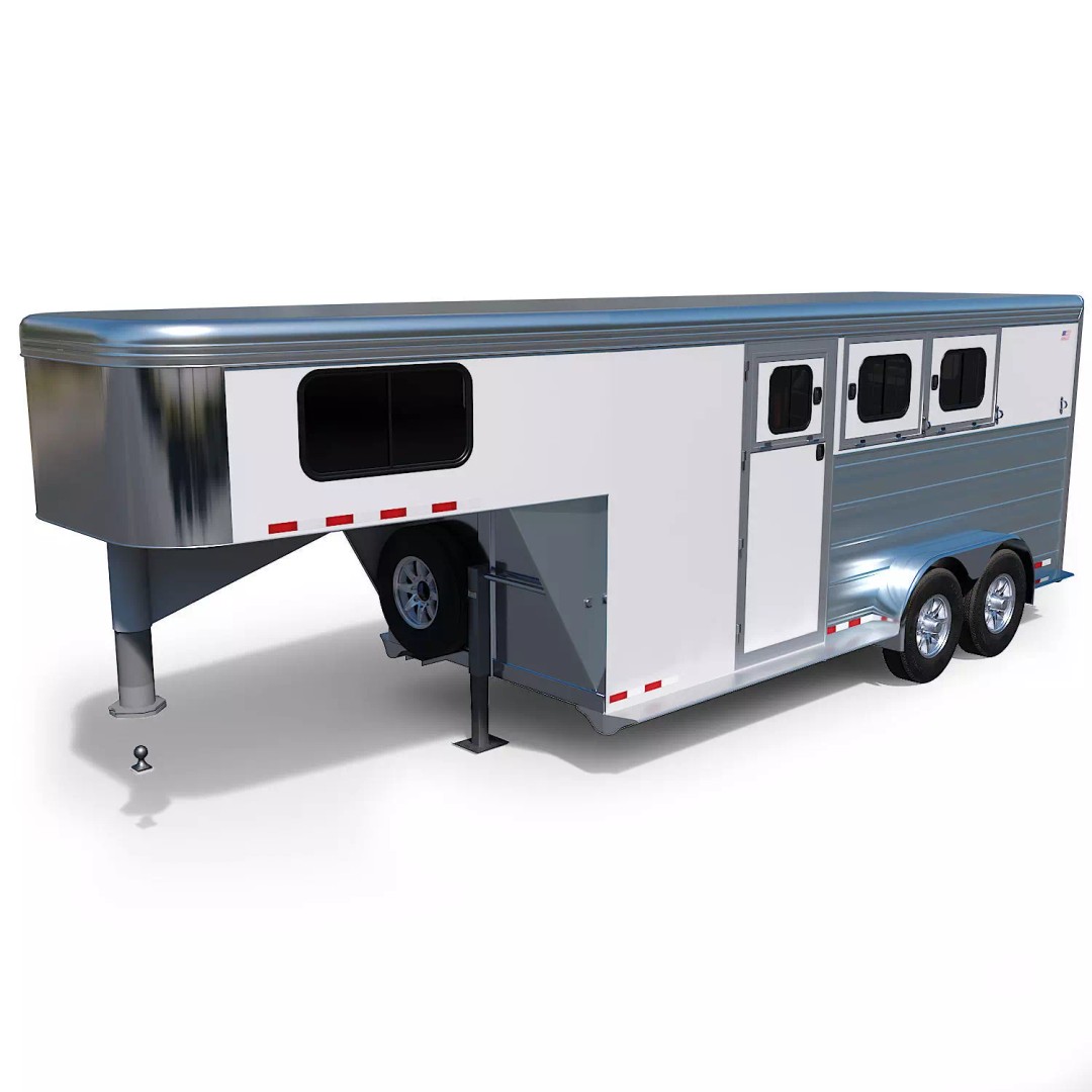 Gooseneck Horse Trailer 3D Model – Low Poly Game Asset, PBR Textures - View 2