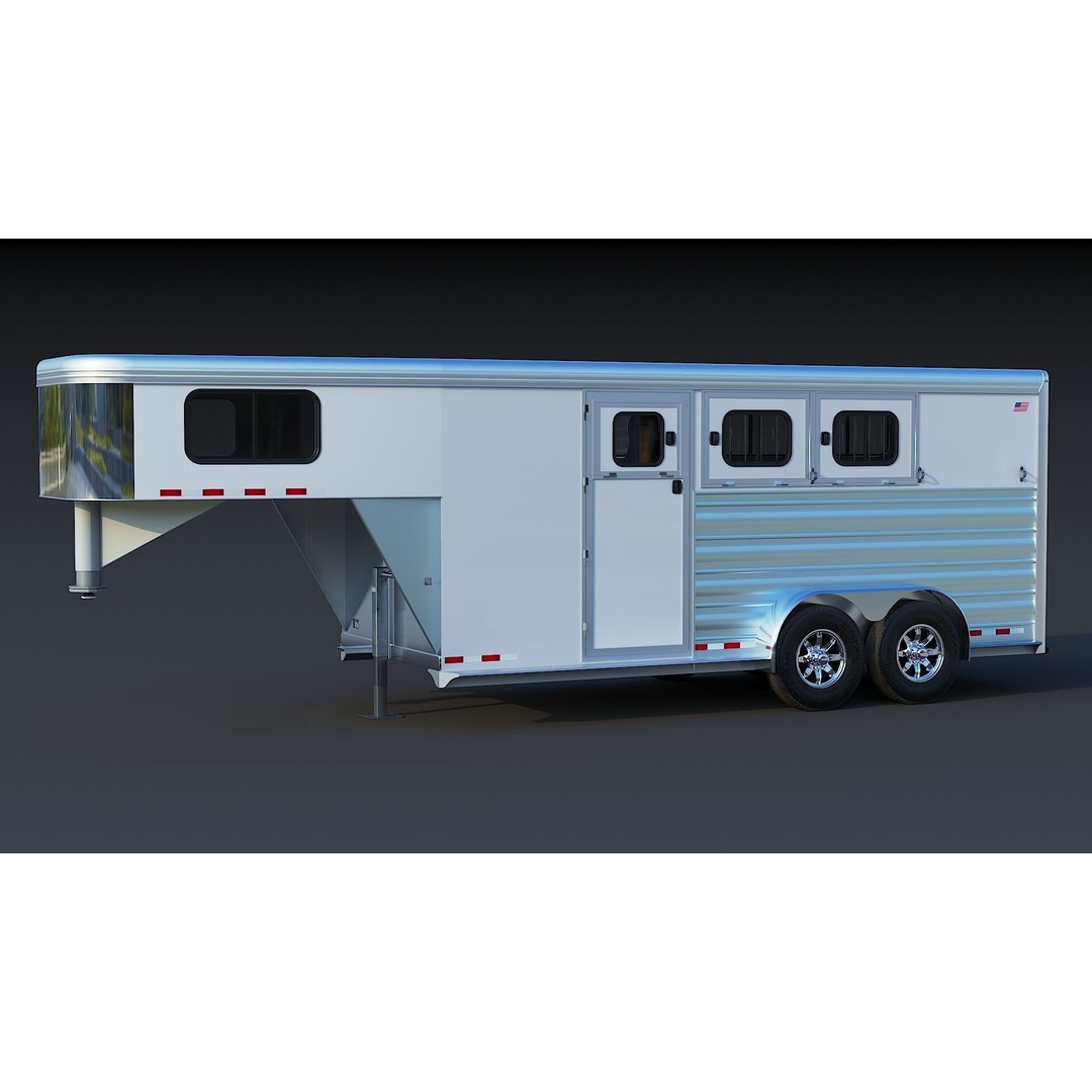 Gooseneck Horse Trailer 3D Model – Low Poly Game Asset, PBR Textures - View 3