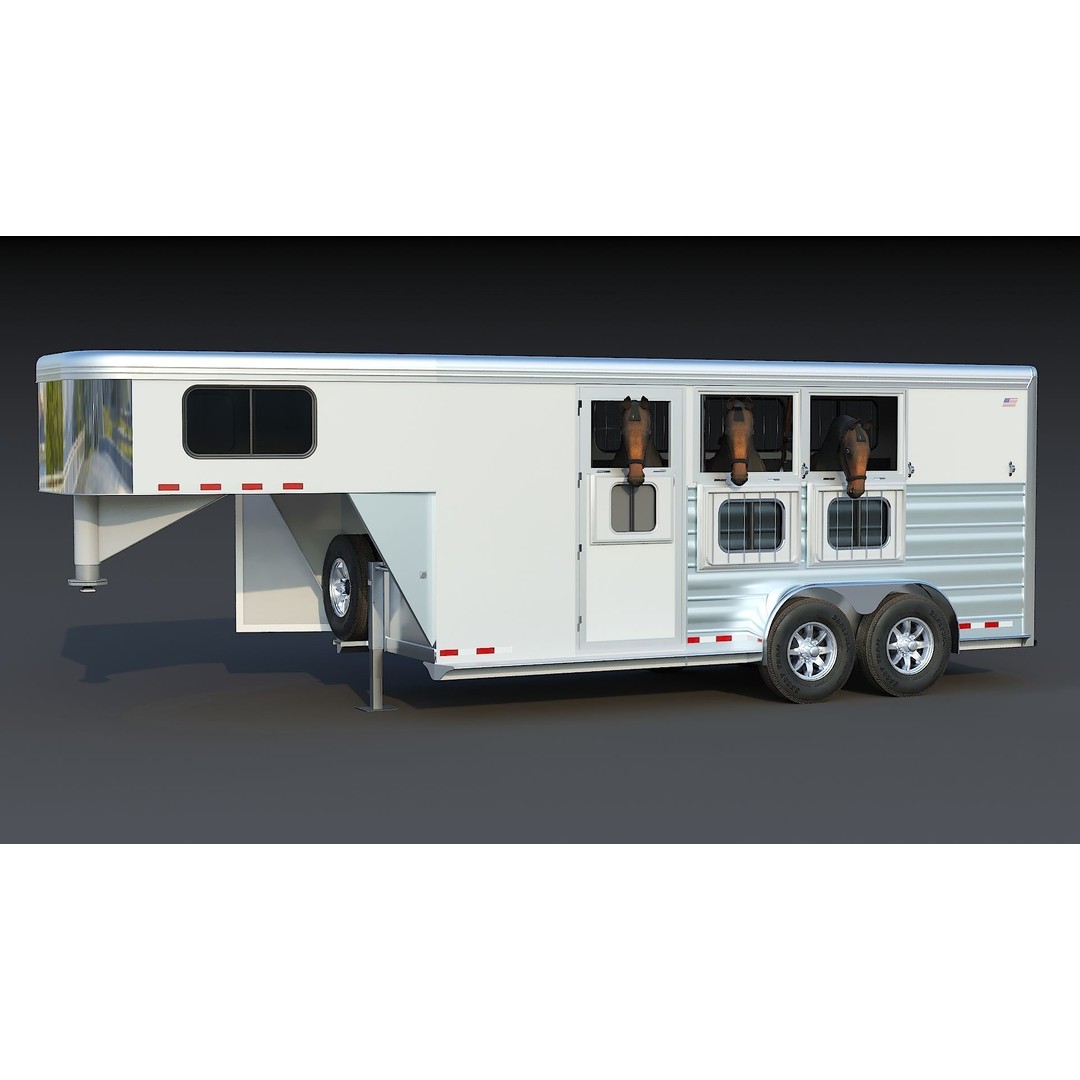 Gooseneck Horse Trailer 3D Model – Low Poly Game Asset, PBR Textures - View 6
