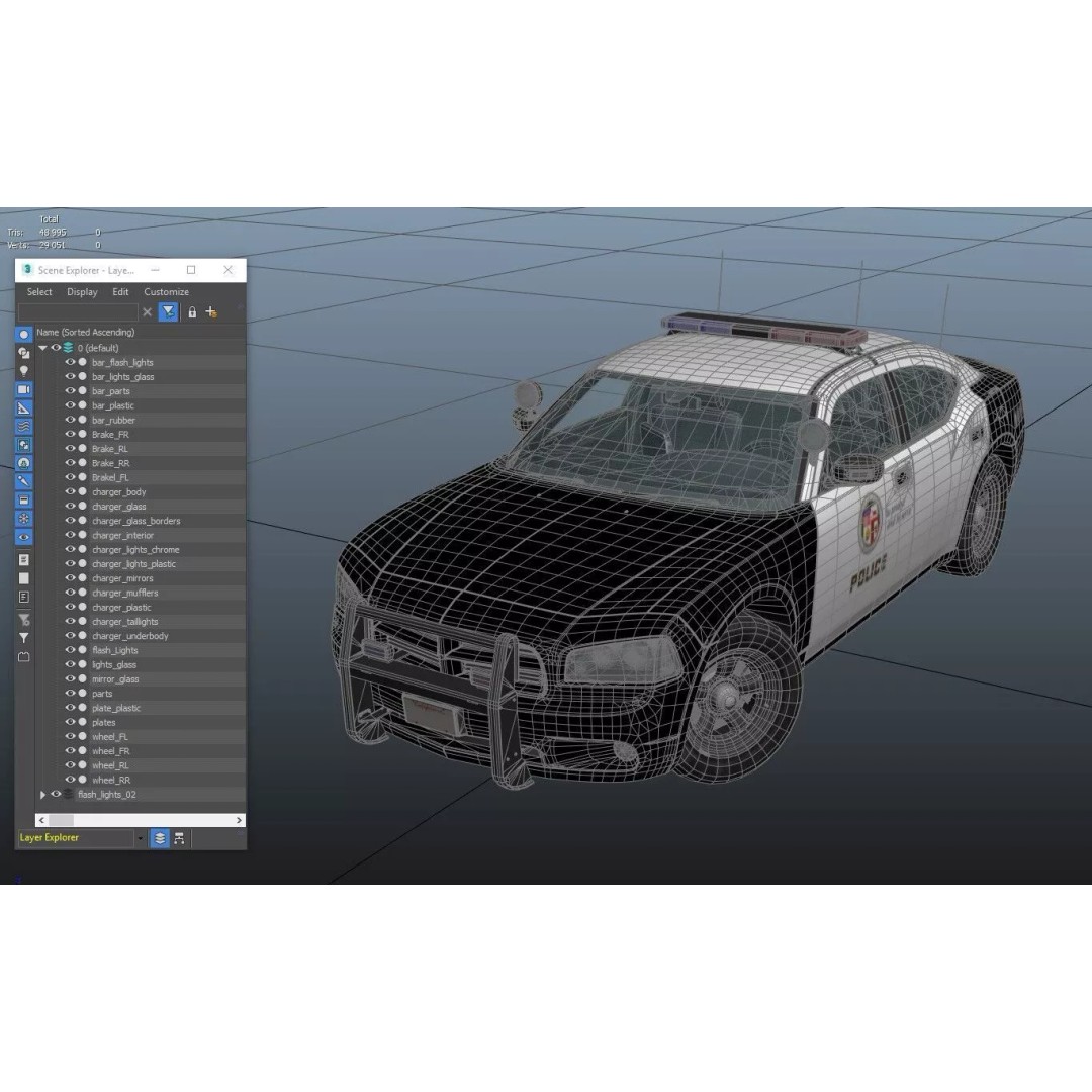 American Police Car 3D Model – Low Poly Game Ready Asset, FBX - View 45