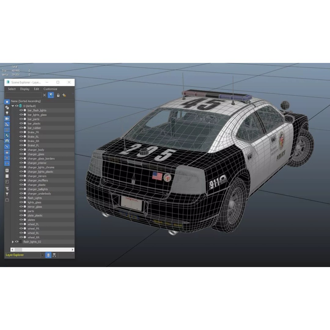 American Police Car 3D Model – Low Poly Game Ready Asset, FBX - View 46