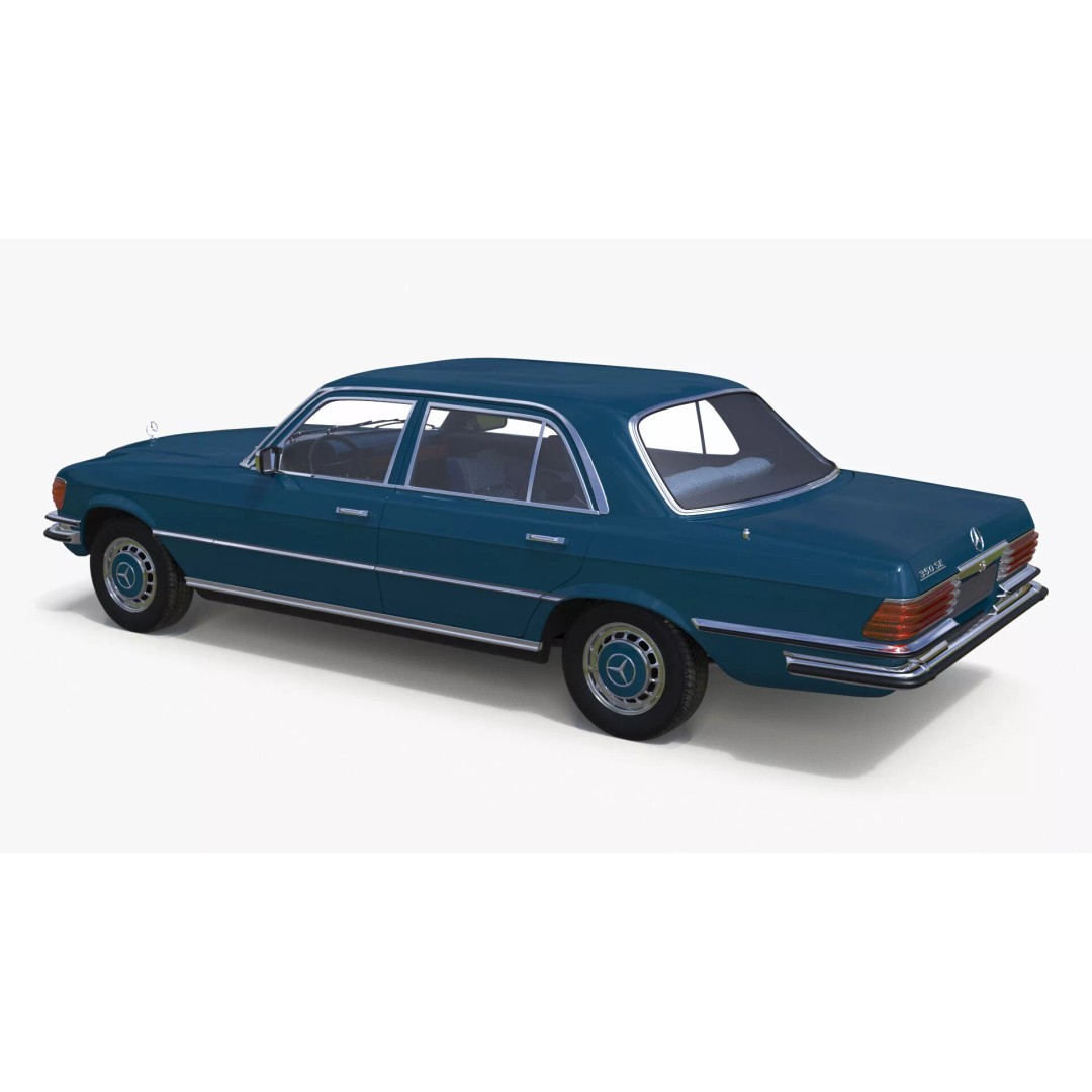 Mercedes Benz 350 SE Blue 3D Model – Vintage Luxury Sedan, FBX - View 14