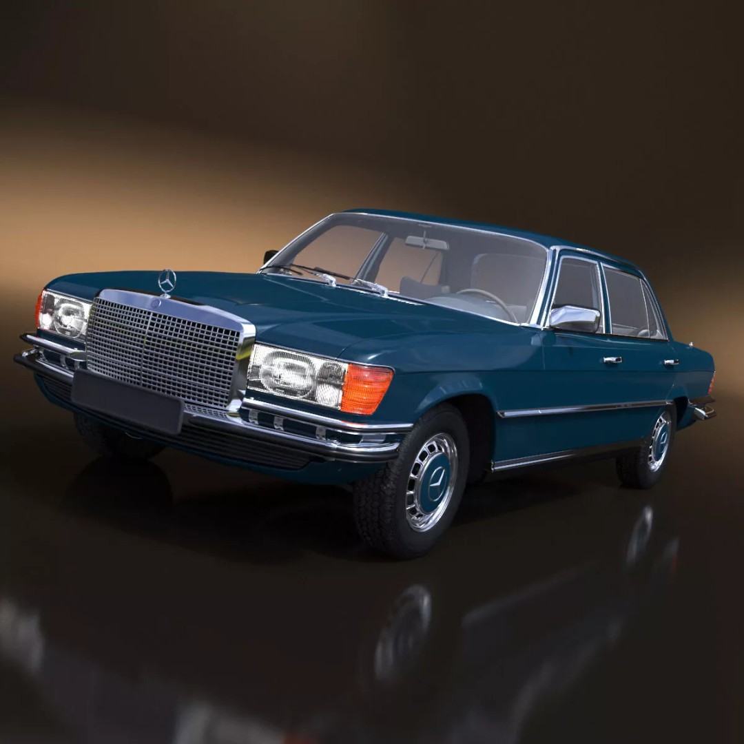Mercedes Benz 350 SE Blue 3D Model – Vintage Luxury Sedan, FBX - View 2