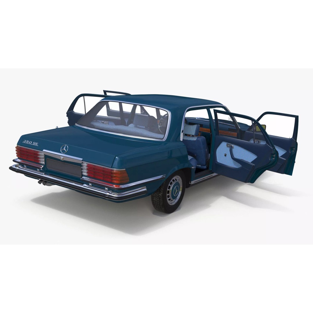 Mercedes Benz 350 SE Blue 3D Model – Vintage Luxury Sedan, FBX - View 28