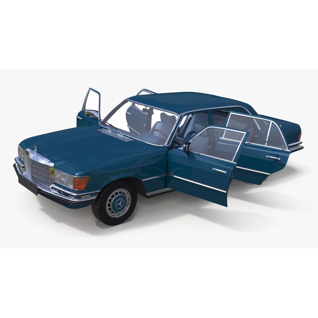 Mercedes Benz 350 SE Blue 3D Model – Vintage Luxury Sedan, FBX - View 29