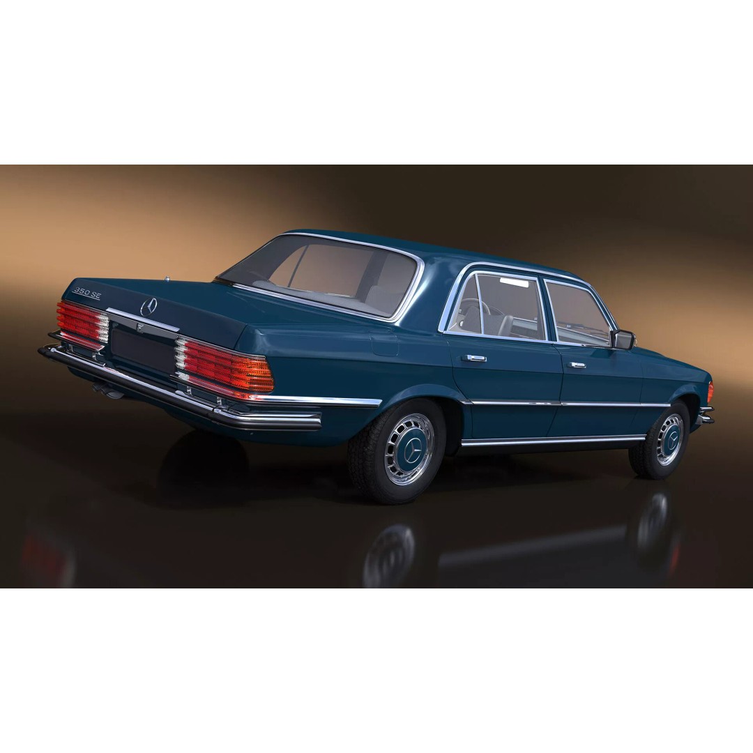 Mercedes Benz 350 SE Blue 3D Model – Vintage Luxury Sedan, FBX - View 4