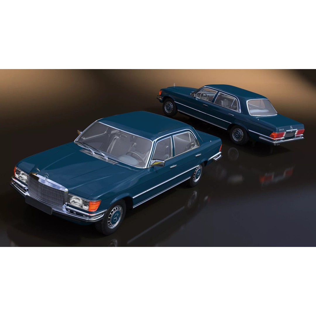 Mercedes Benz 350 SE Blue 3D Model – Vintage Luxury Sedan, FBX - View 5