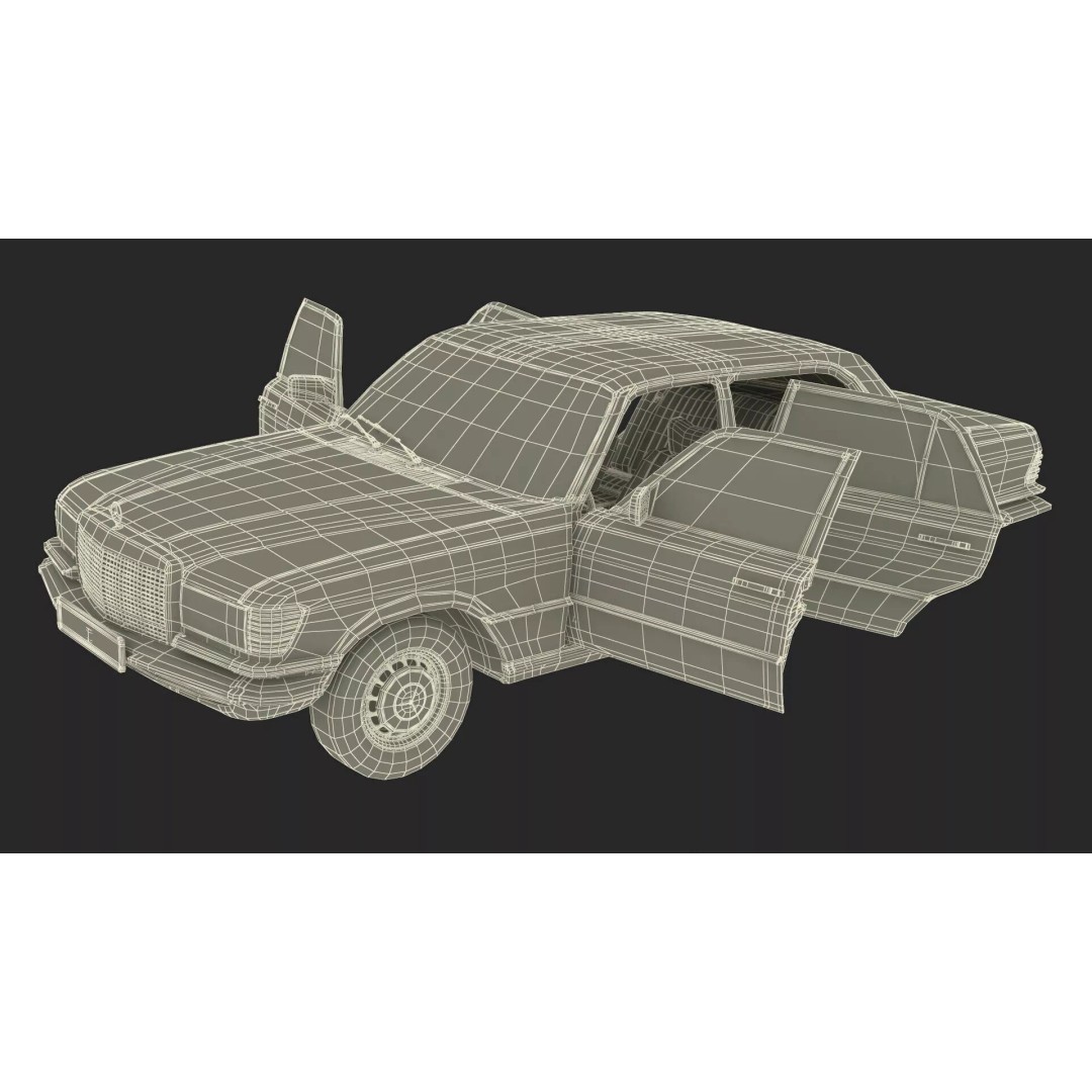 Mercedes Benz 350 SE Blue 3D Model – Vintage Luxury Sedan, FBX - View 50