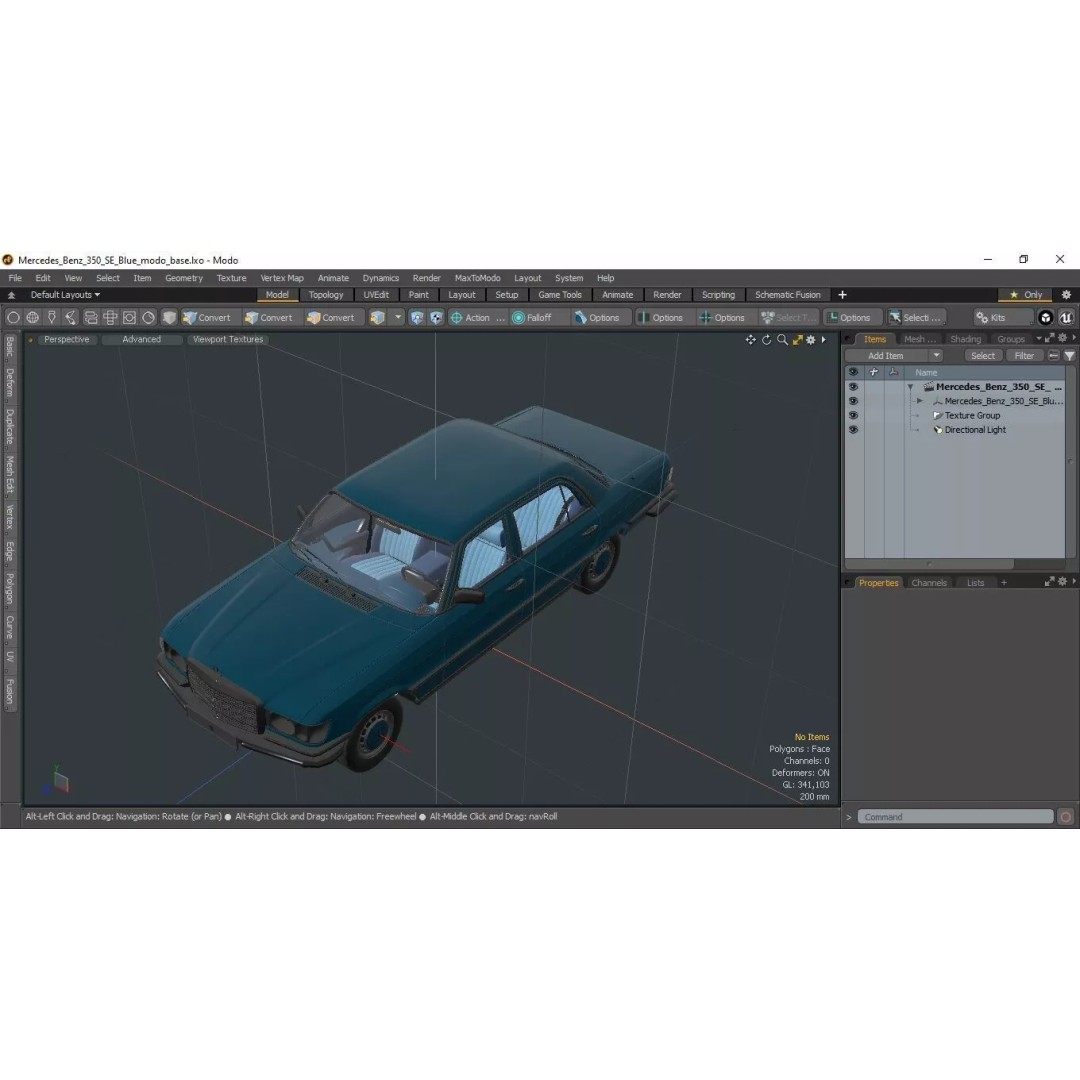 Mercedes Benz 350 SE Blue 3D Model – Vintage Luxury Sedan, FBX - View 54