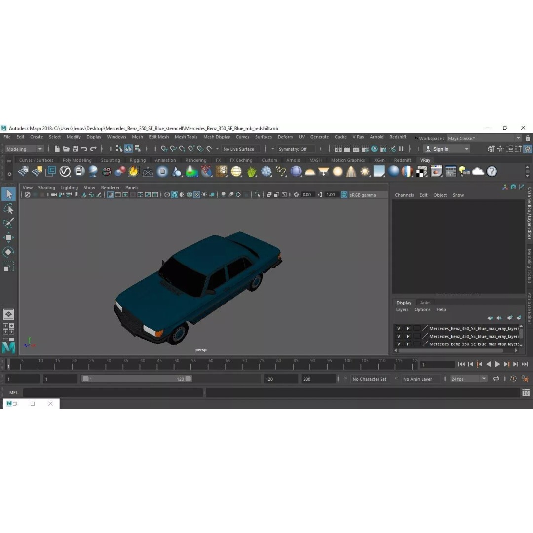 Mercedes Benz 350 SE Blue 3D Model – Vintage Luxury Sedan, FBX - View 55