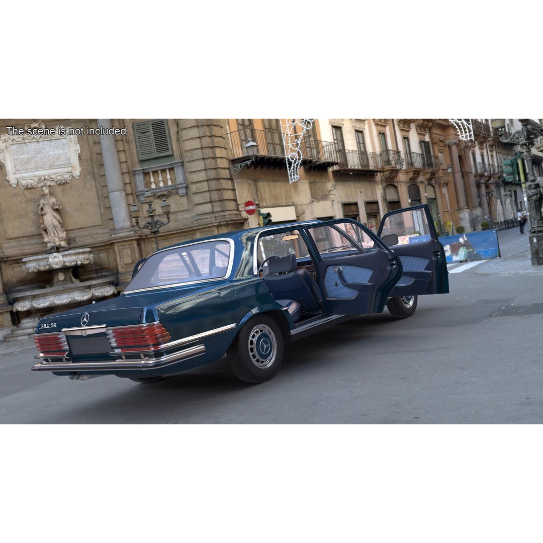 Mercedes Benz 350 SE Blue 3D Model – Vintage Luxury Sedan, FBX - View 7