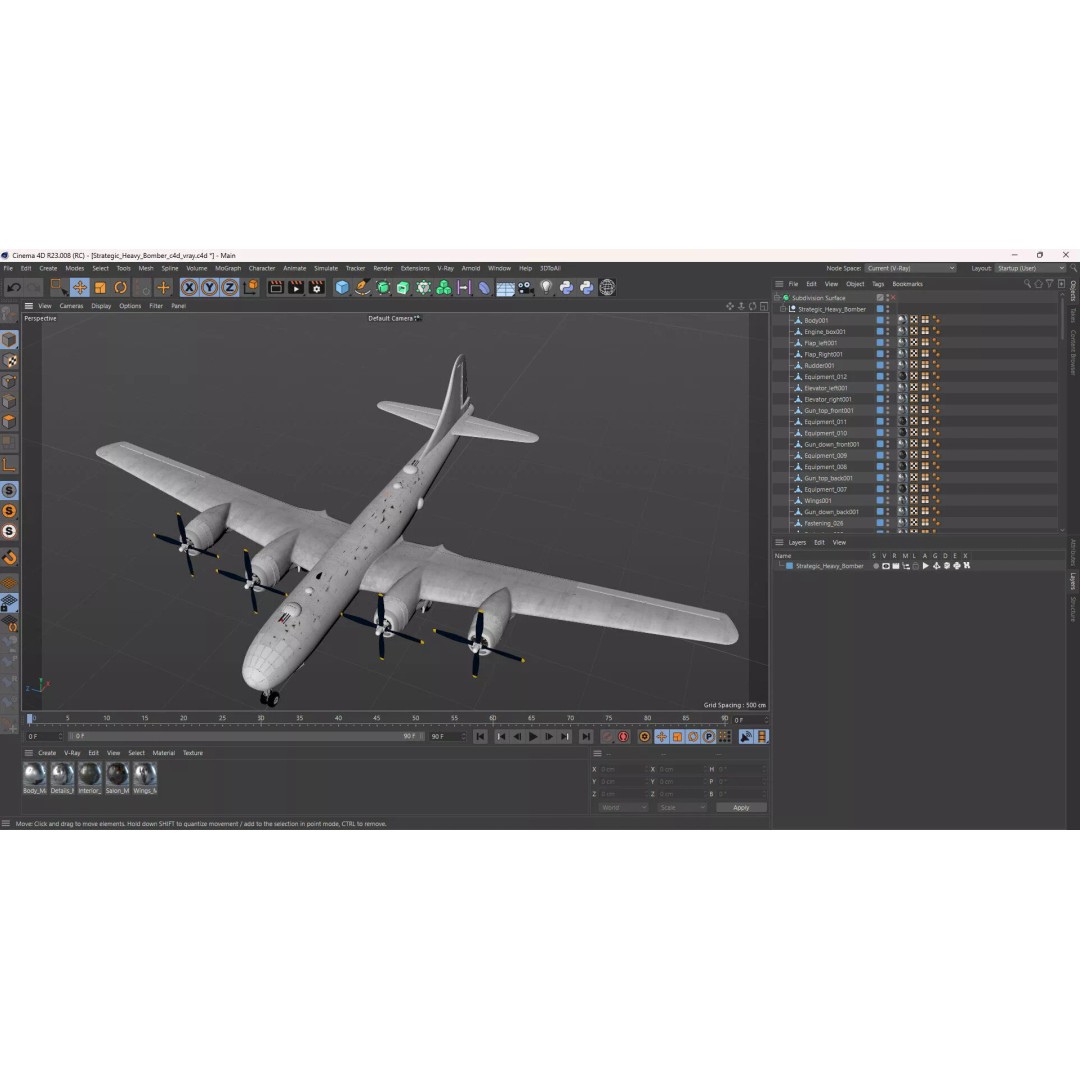 Strategic Heavy Bomber 3D Model – PBR Military Aircraft, FBX