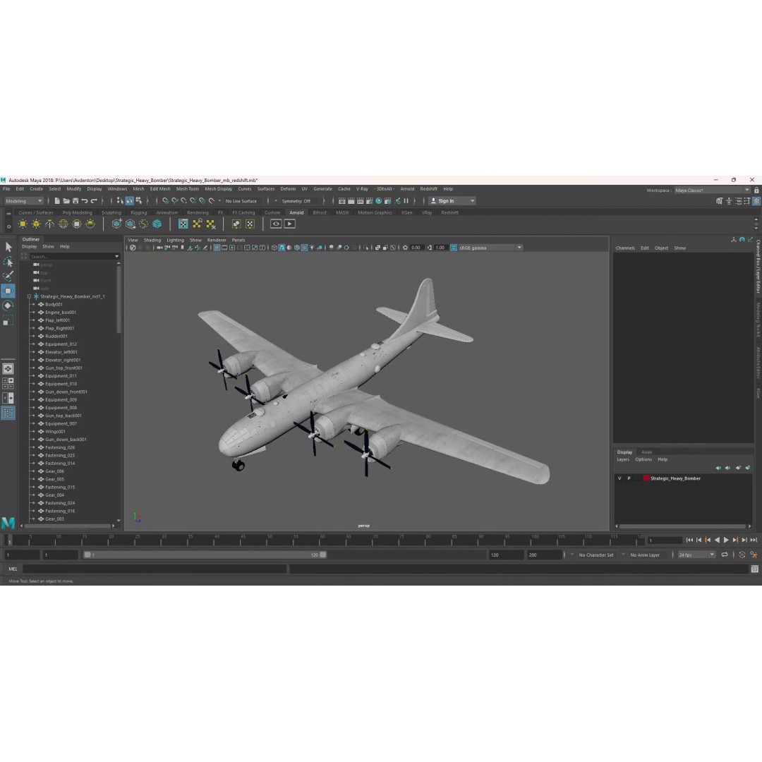 Strategic Heavy Bomber 3D Model – PBR Military Aircraft, FBX - View 38