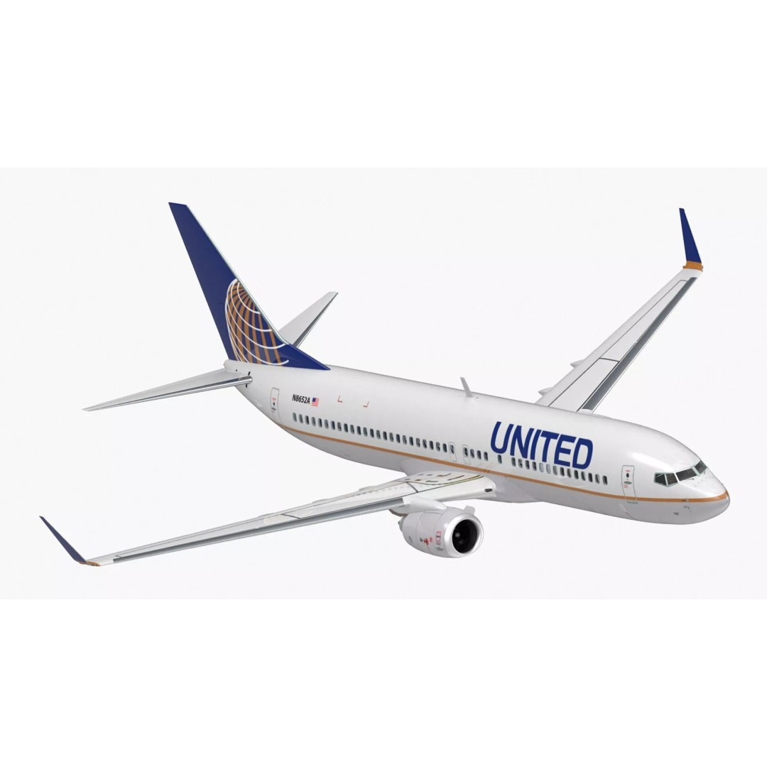 United Airlines Boeing 737 3D Model – High Poly Aircraft with Cockpit and Cabin - View 2