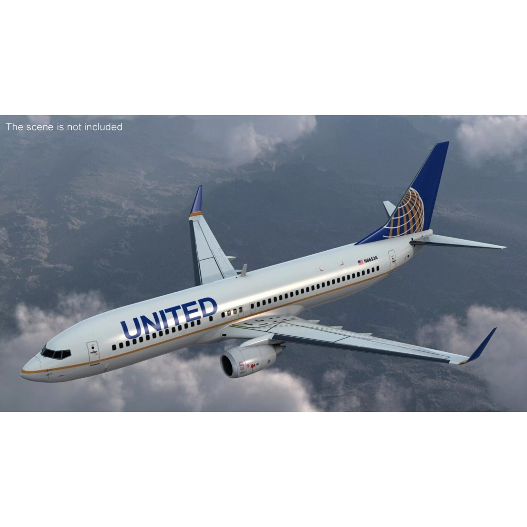 United Airlines Boeing 737 3D Model – High Poly Aircraft with Cockpit and Cabin - View 3