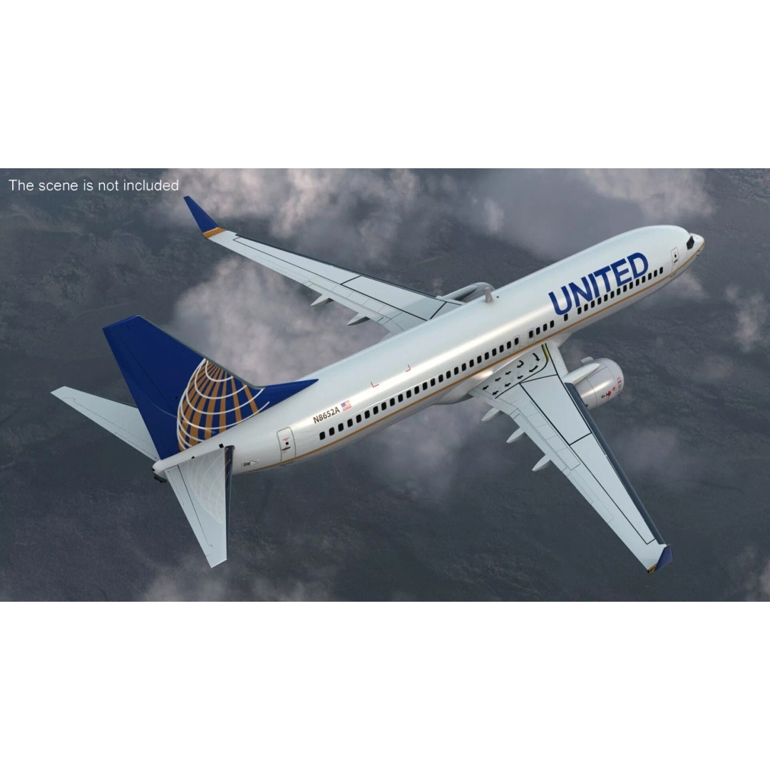 United Airlines Boeing 737 3D Model – High Poly Aircraft with Cockpit and Cabin - View 4