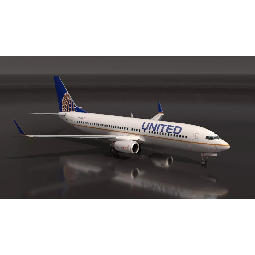 United Airlines Boeing 737 3D Model – High Poly Aircraft with Cockpit and Cabin - View 6