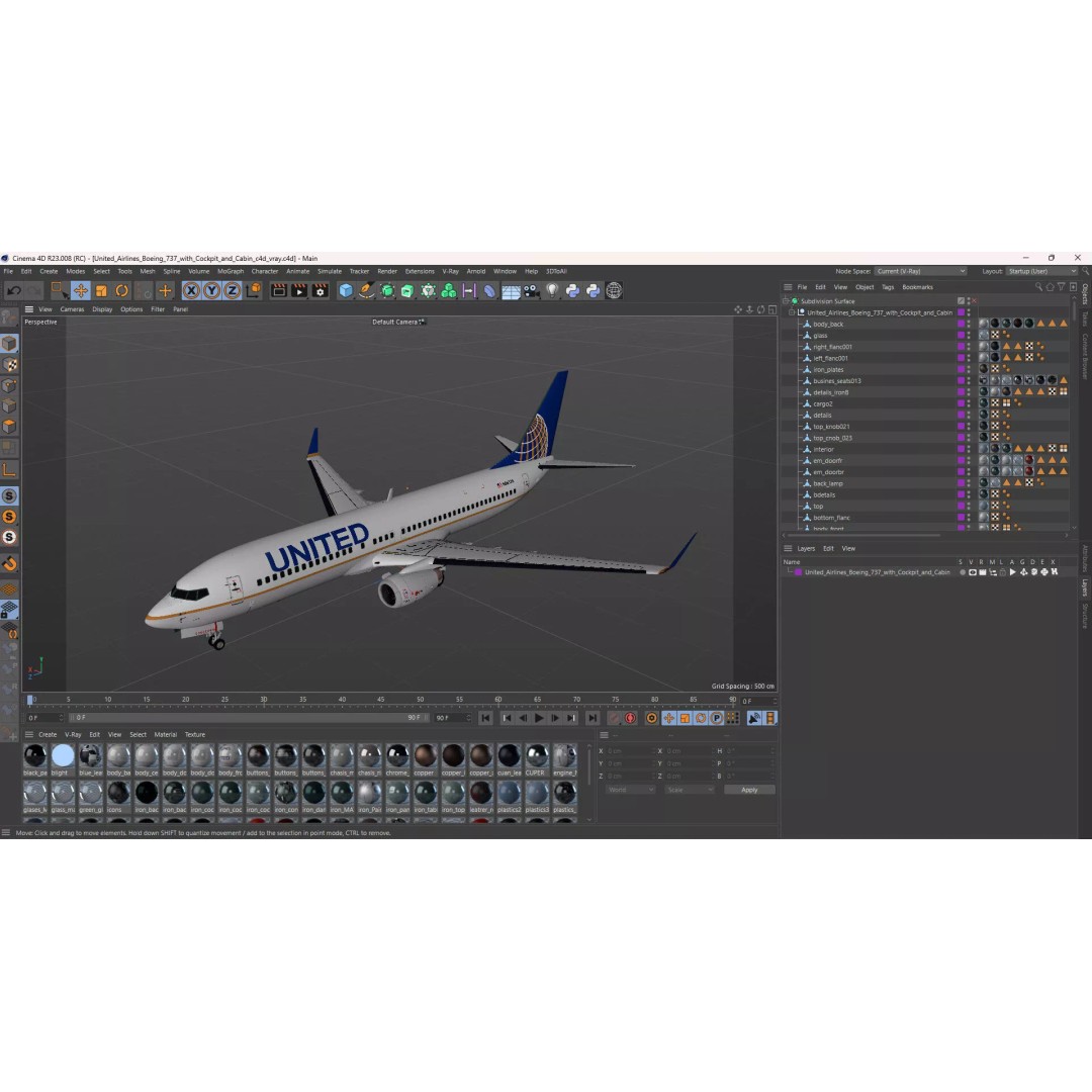 United Airlines Boeing 737 3D Model – High Poly Aircraft with Cockpit and Cabin - View 77