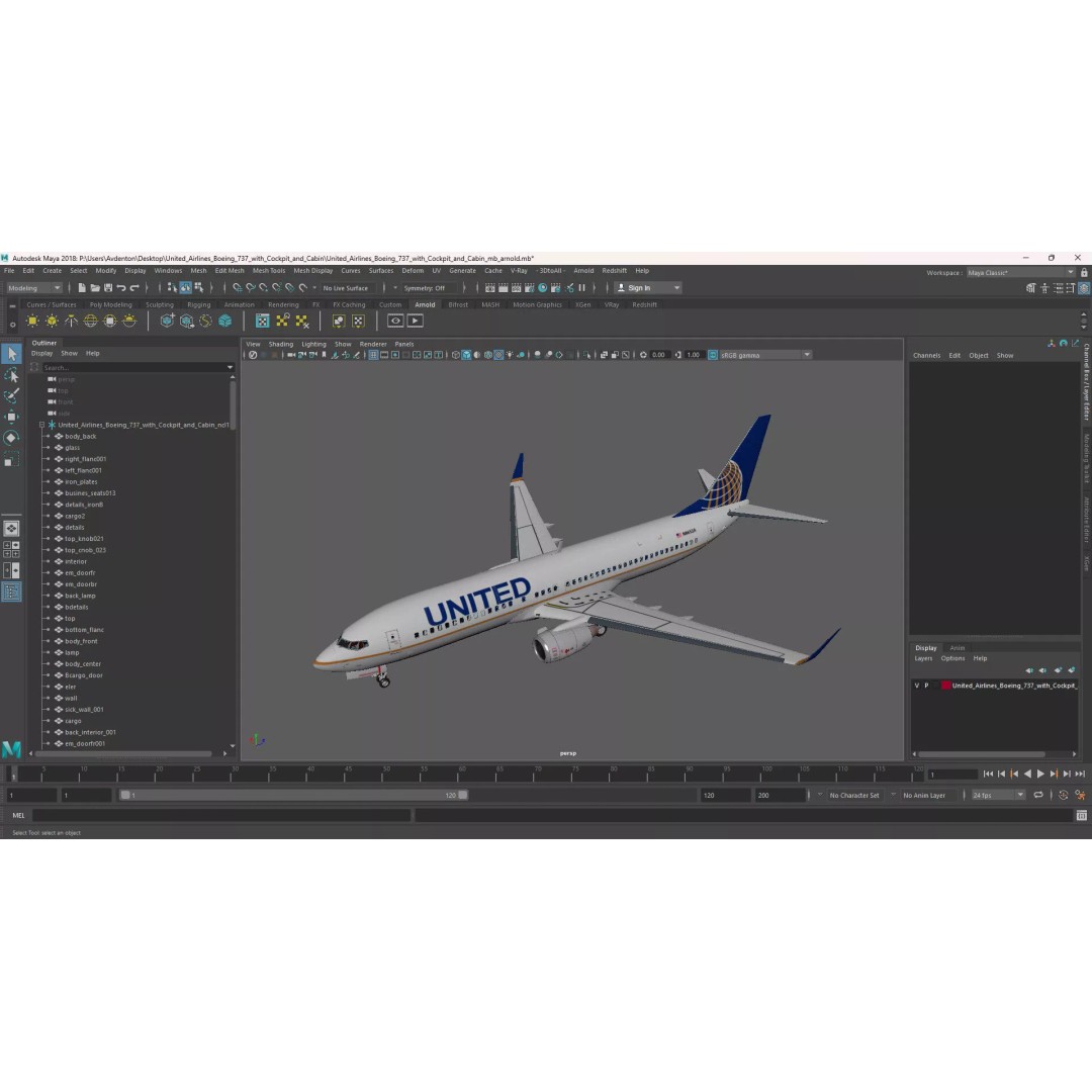 United Airlines Boeing 737 3D Model – High Poly Aircraft with Cockpit and Cabin - View 78