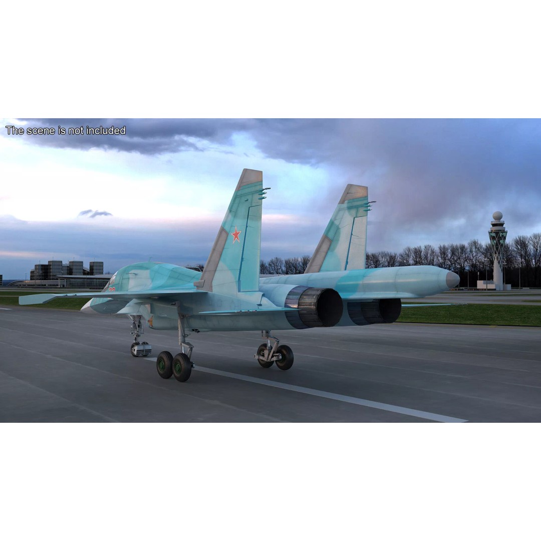 Sukhoi SU-34 Fighter Jet 3D Model – Rigged Military Aircraft, PBR Textures - View 10
