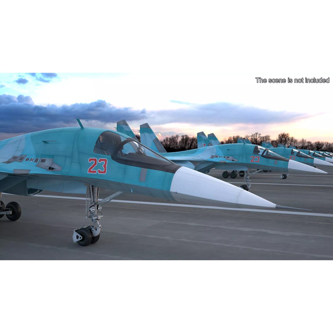Sukhoi SU-34 Fighter Jet 3D Model – Rigged Military Aircraft, PBR Textures - View 11