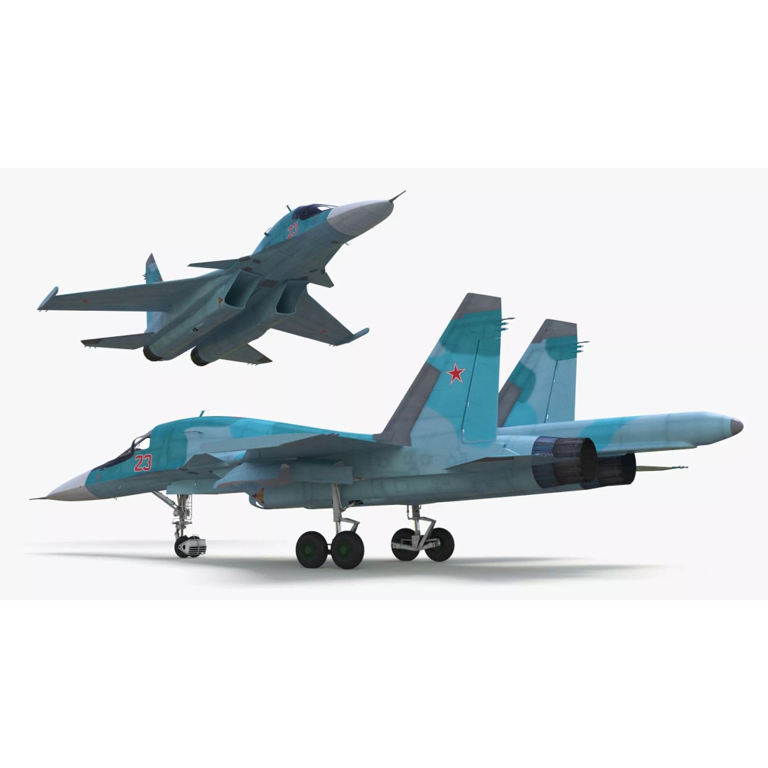 Sukhoi SU-34 Fighter Jet 3D Model – Rigged Military Aircraft, PBR Textures - View 2