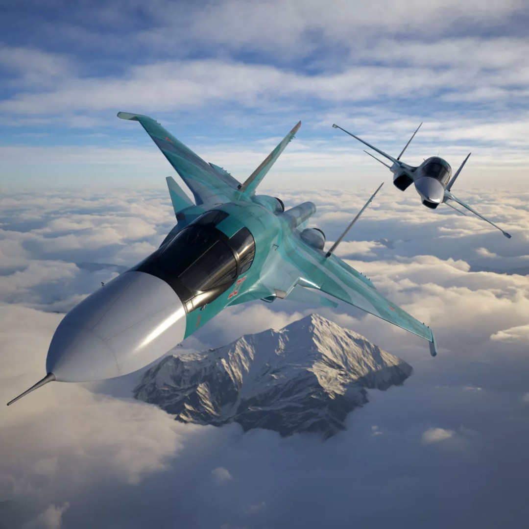 Sukhoi SU-34 Fighter Jet 3D Model – Rigged Military Aircraft, PBR Textures - View 3